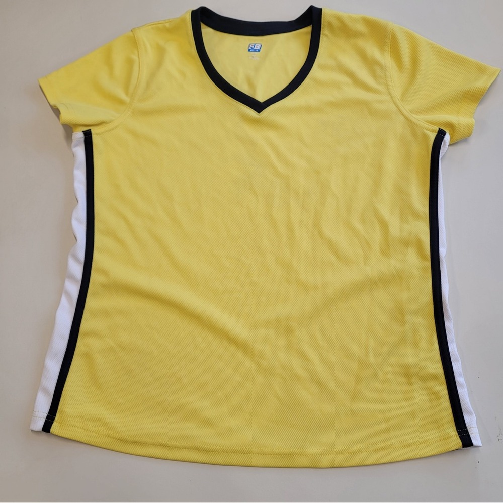 SJB‎ Active Yellow Black White Striped  Short Sleeve Tee Size XLPM Sport Shirt
